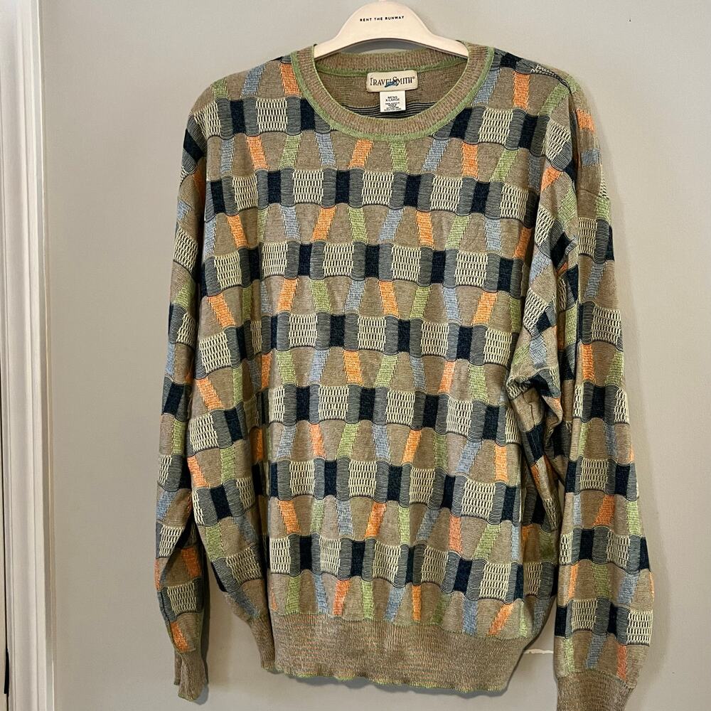 Vintage y2k TravelSmith Patchwork Crewneck Sweater (XL Men)